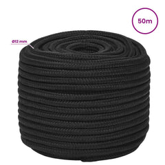 vidaXL Multipurpose Utility Rope 12 mm 50 m Black PP 930 kg Max Load 6