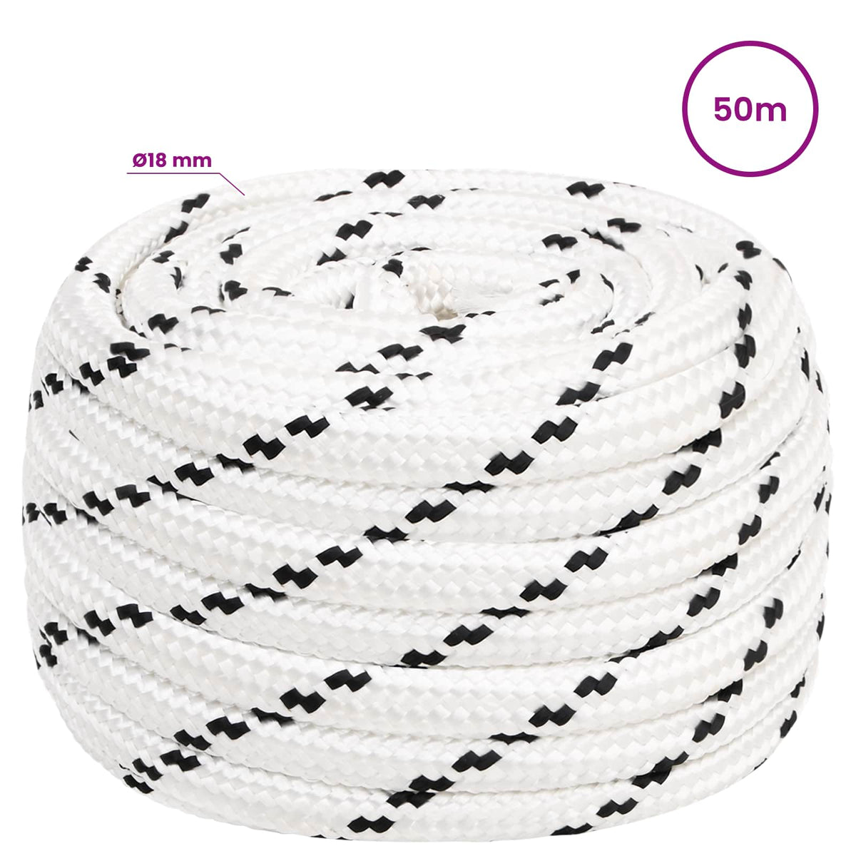 vidaXL Multipurpose Utility Rope 18 mm 50 m White Polyester 6