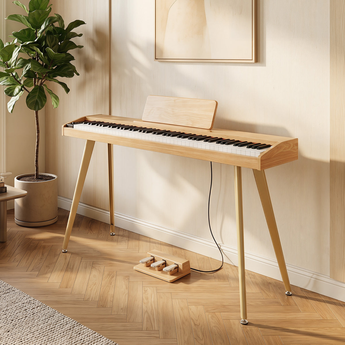 88-Key Digital Piano with 3 Pedals and 800 Tones and USB MIDI for Beginners-Natural