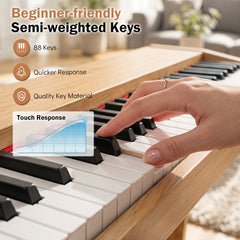 88-Key Digital Piano with 3 Pedals and 800 Tones and USB MIDI for Beginners-Natural