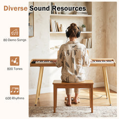88-Key Digital Piano with 3 Pedals and 800 Tones and USB MIDI for Beginners-Natural