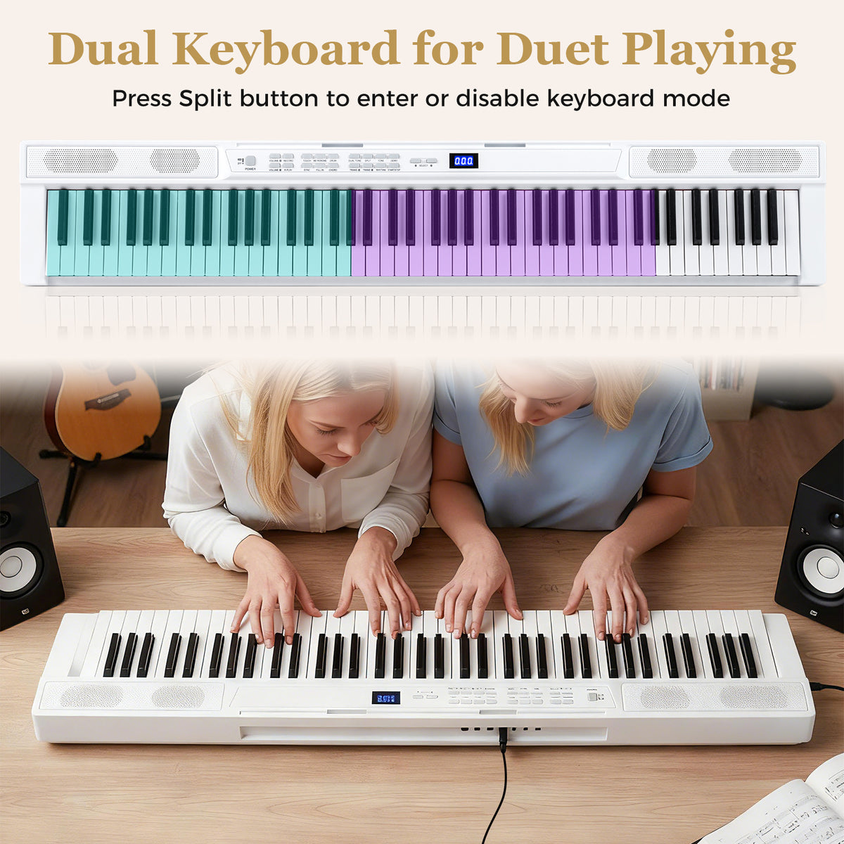 88-Key Electric Piano Keyboard Digital Piano with Adjustable Stand and Stool-White