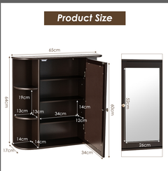 3-Tier Mirrored Wall Mounted Bathroom Cabinet-Brown