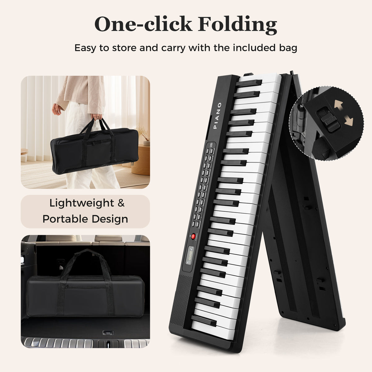88 Key Foldable Piano Keyboard with MIDI Wireless Connection and Microphone-Black