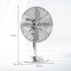 HOMCOM Three-Speed Oscillating Desk Fan - Silver-Tone