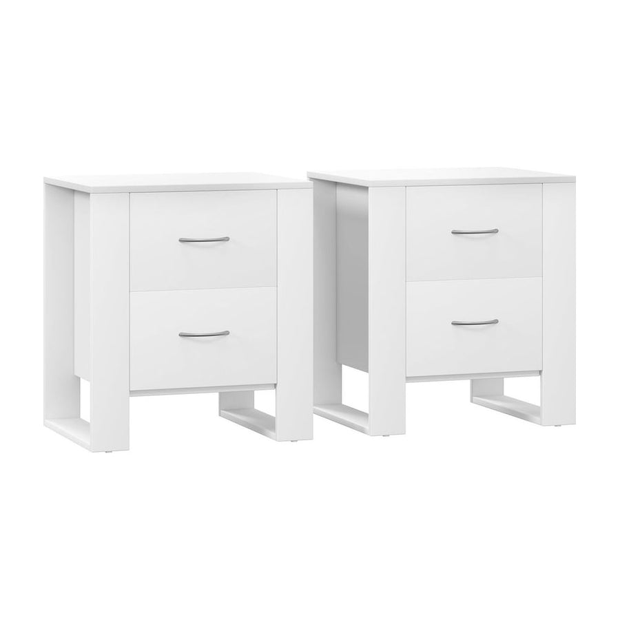 HOMCOM Bedside Table Set of 2 with 2 Drawers, Nightstands with Handles and Elevated Base, Side Tables for Bedroom, Living