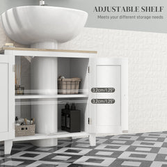 kleankin Under Sink Cabinet, Bathroom Sink Cabinet with 2 Doors, Pedestal Under Sink Design, Freestanding Bathroom Cupboard with Adjustable Shelf, White