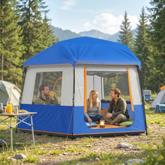 Outsunny Cabin Tent Easy Setup 3000mm Waterproof Camping Tent 4 Person with Carrying Bag Blue