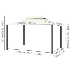 Outsunny 4 x 3 m Aluminum Garden Gazebo, Double Roof Outdoor Gazebo Canopy Shelter with Netting & Curtains for Garden, Lawn, Backyard and Deck, Cream