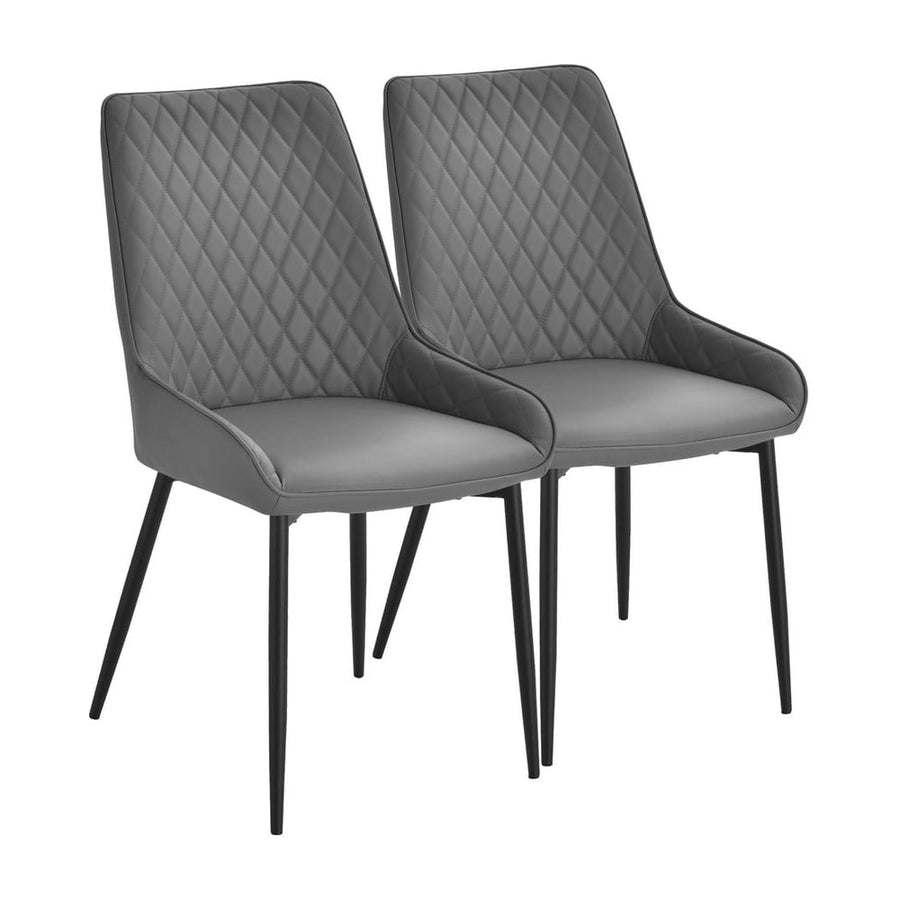 HOMCOM Set Of 2 Quilted PU Leather Dining Chairs with Metal Frame 4 Legs Foot Caps Home Seating Modern Stylish Executive Grey
