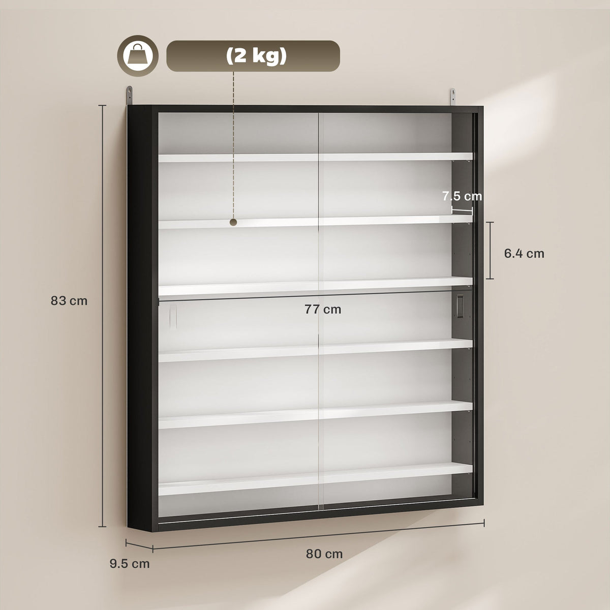 HOMCOM Six Shelf Display Cabinet, with Glass Doors - Black and White