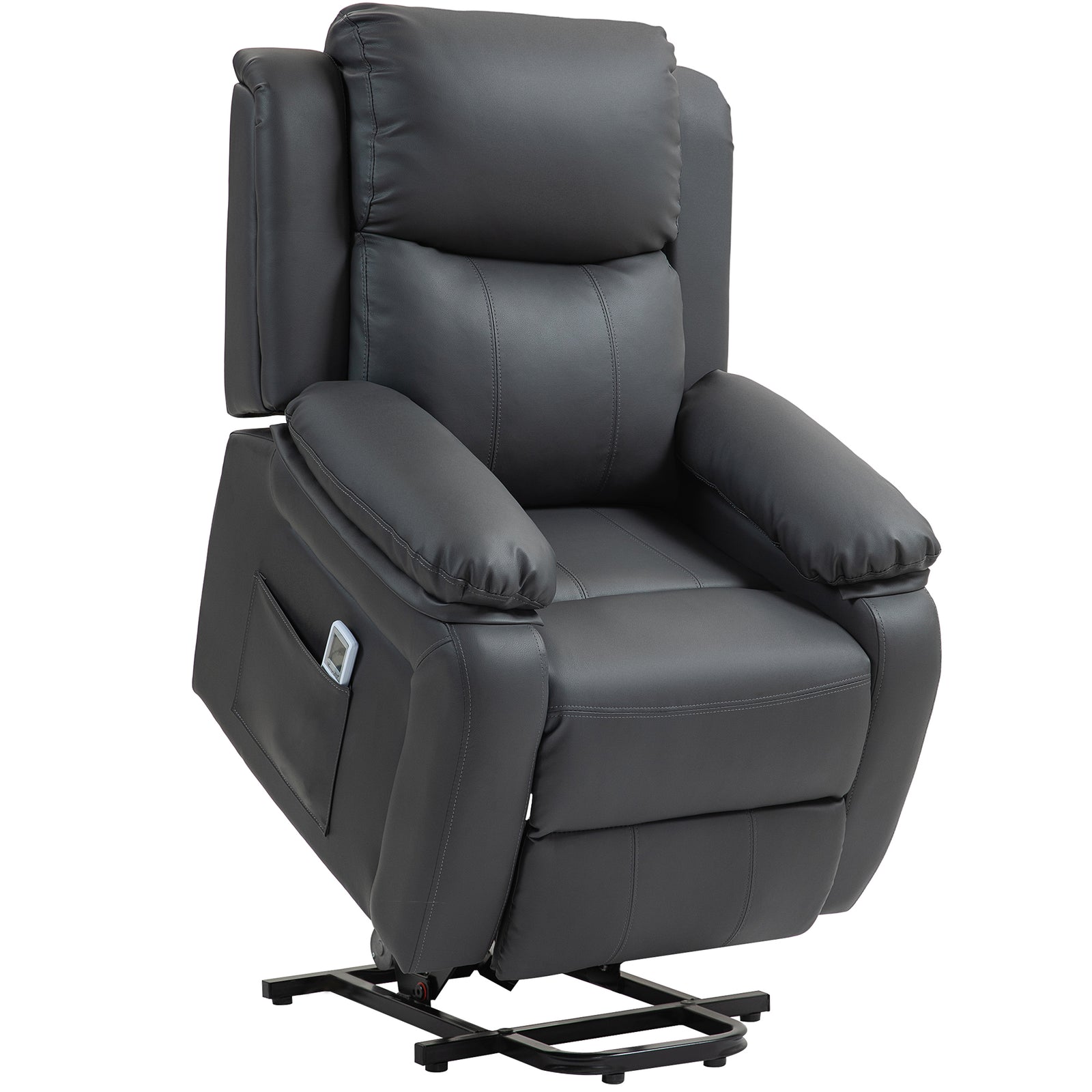 HOMCOM Riser and Recliner Chair with Vibration Massage, PU Leather Power Lift Chair for Elderly, Dark Grey