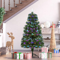 the multicoloured artificial Christmas tree in a room with presents and decorations