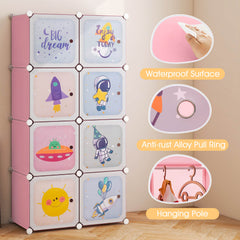 8-cube Baby Closet Organizer with Doors and Hanging Section-Pink