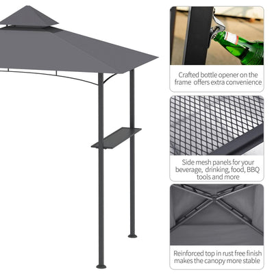 (8ft) New Double-Tier BBQ Gazebo Grill Canopy Barbecue Tent- Grey - Infyniti Home