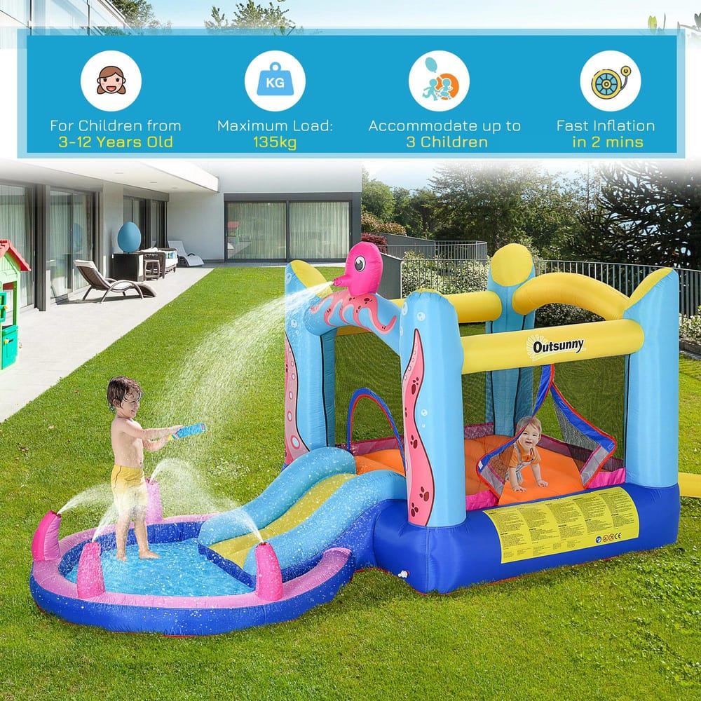 Outsunny Bounce Castle Inflatable Trampoline Slide Pool Octopus Design