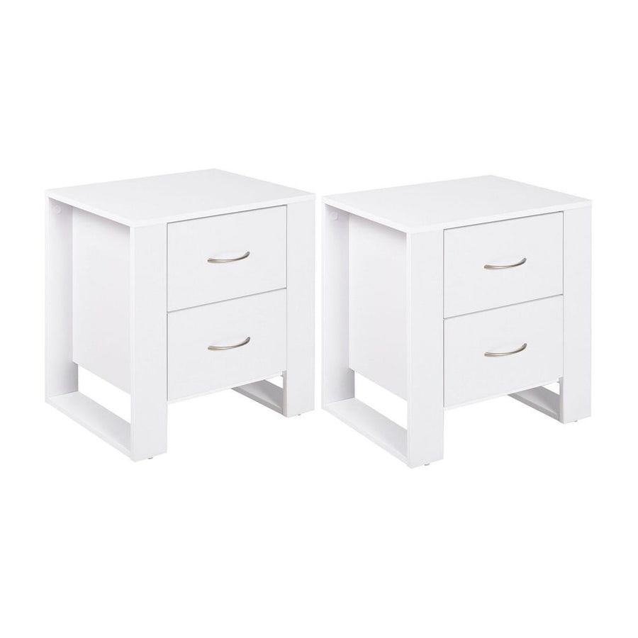 HOMCOM Bedside Table with 2 Drawers, Nightstand with Handles and Elevated Base, Side Table for Bedroom, Living Room, Set of