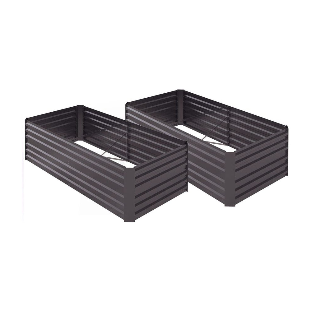 Outsunny Set of 2 Raised Beds for Garden, Galvanised Steel Outdoor Planters with Multi-reinforced Rods for Vegetables