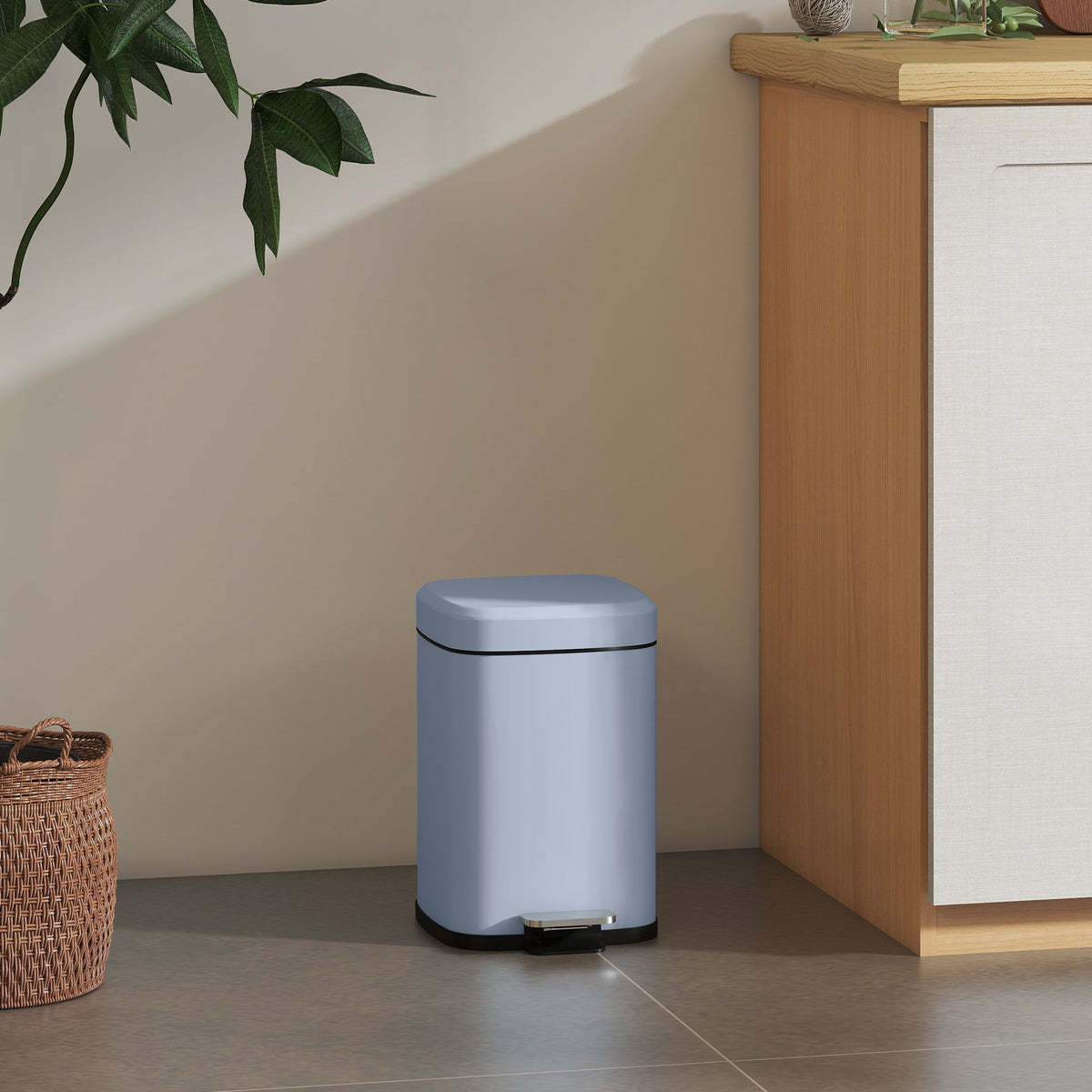 HOMCOM 12L Modern Boxy Metal Home Kitchen Bin - Light Blue