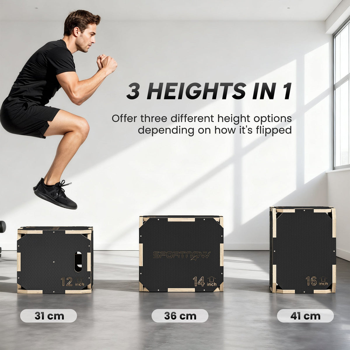 SPORTNOW Non-Slip Plyo Box, Corner-free Wooden Jump Box, 31 x 36 x 41 cm