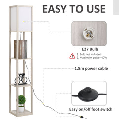 HOMCOM 3-Tier Floor Lamp, Floor Light with Storage Shelf, Reading Standing Lamp with Acrylic Shade for Living Room, Bedroom, Kitchen, Dining Room, Office, Dorm, 160cm, Oak
