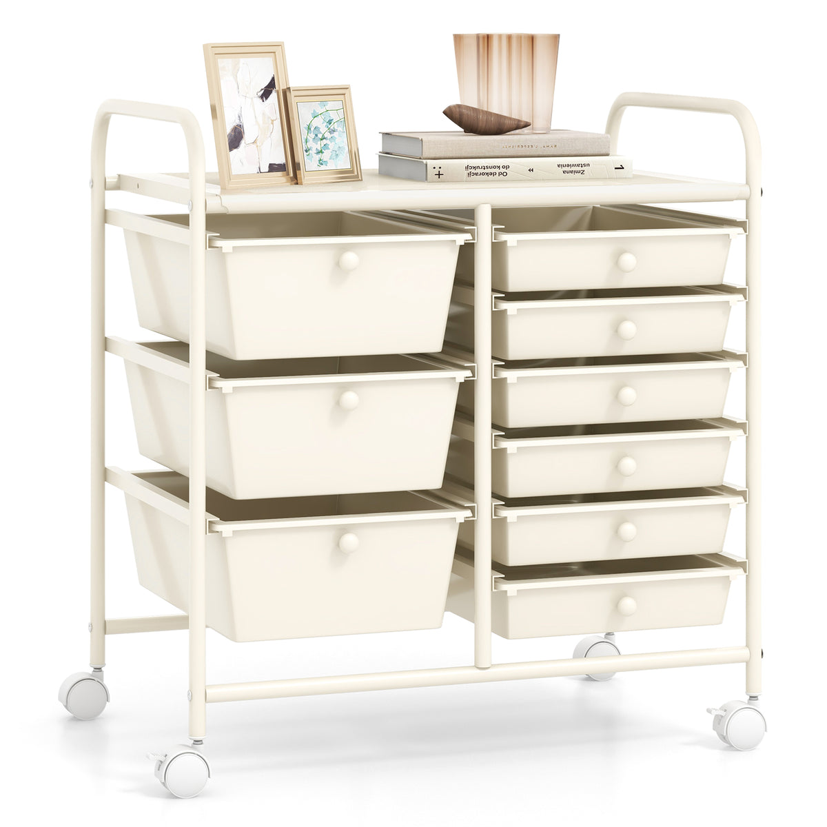 9-Drawer Rolling Storage Cart Tools Scrapbook Paper Organizer-White