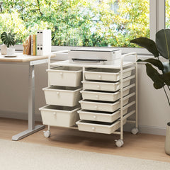 9-Drawer Rolling Storage Cart Tools Scrapbook Paper Organizer-White