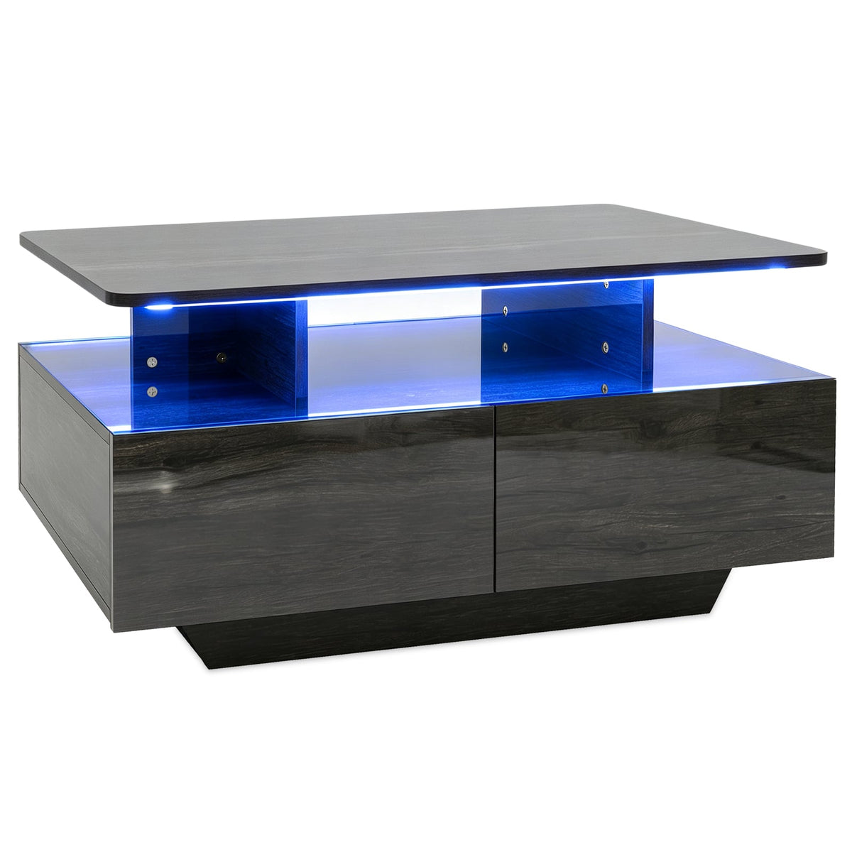 90 CM High LED Coffee Table with 2 Storage Drawers and 20-Color LED Lights-Grey