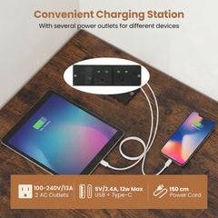 Close-up of the integrated charging station on the computer desk