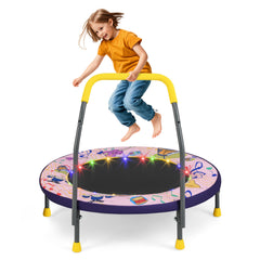 90 cm Folding Mini Trampoline for Kids with Lights and Padded Safety Cover-Pink