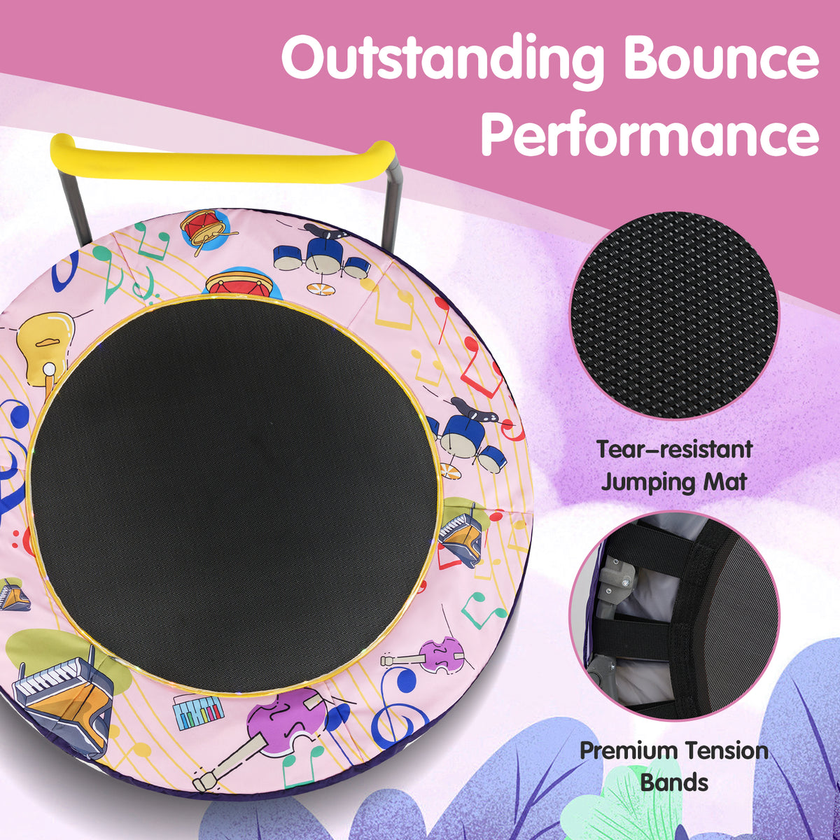90 cm Folding Mini Trampoline for Kids with Lights and Padded Safety Cover-Pink