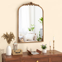 90 x 61cm Antiqued Gold Wall Mirror with Baroque Ornate Frame-M