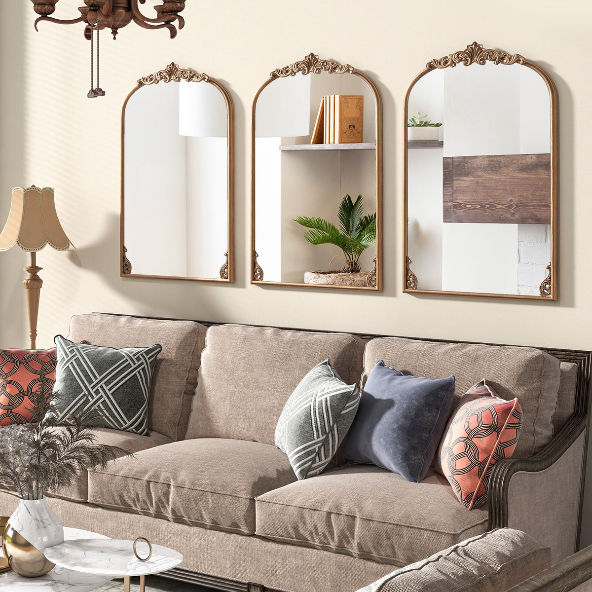 90 x 61cm Antiqued Gold Wall Mirror with Baroque Ornate Frame-M
