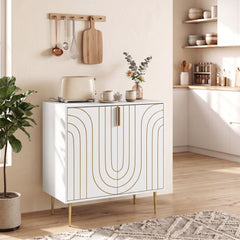 HOMCOM Modern Kitchen Cupboard, Storage Cabinet with 2 Doors, Adjustable Shelf and Metal Legs, White