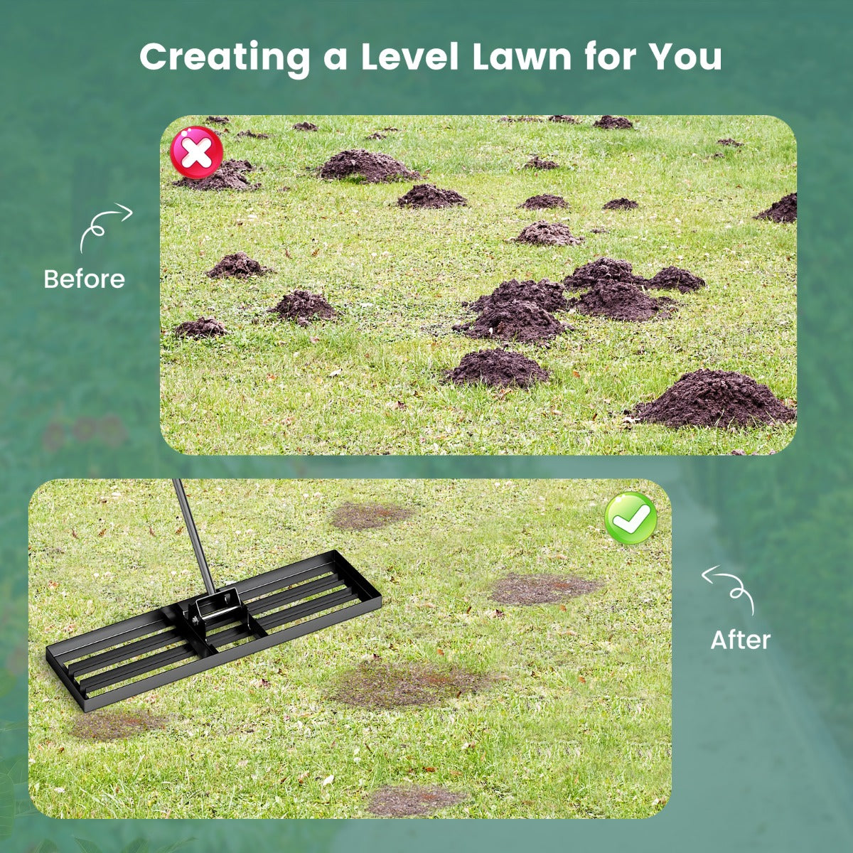 75/91/106 x 25cm Lawn Leveling Rak with Ergonomic Handle-91 x 25 cm-Black