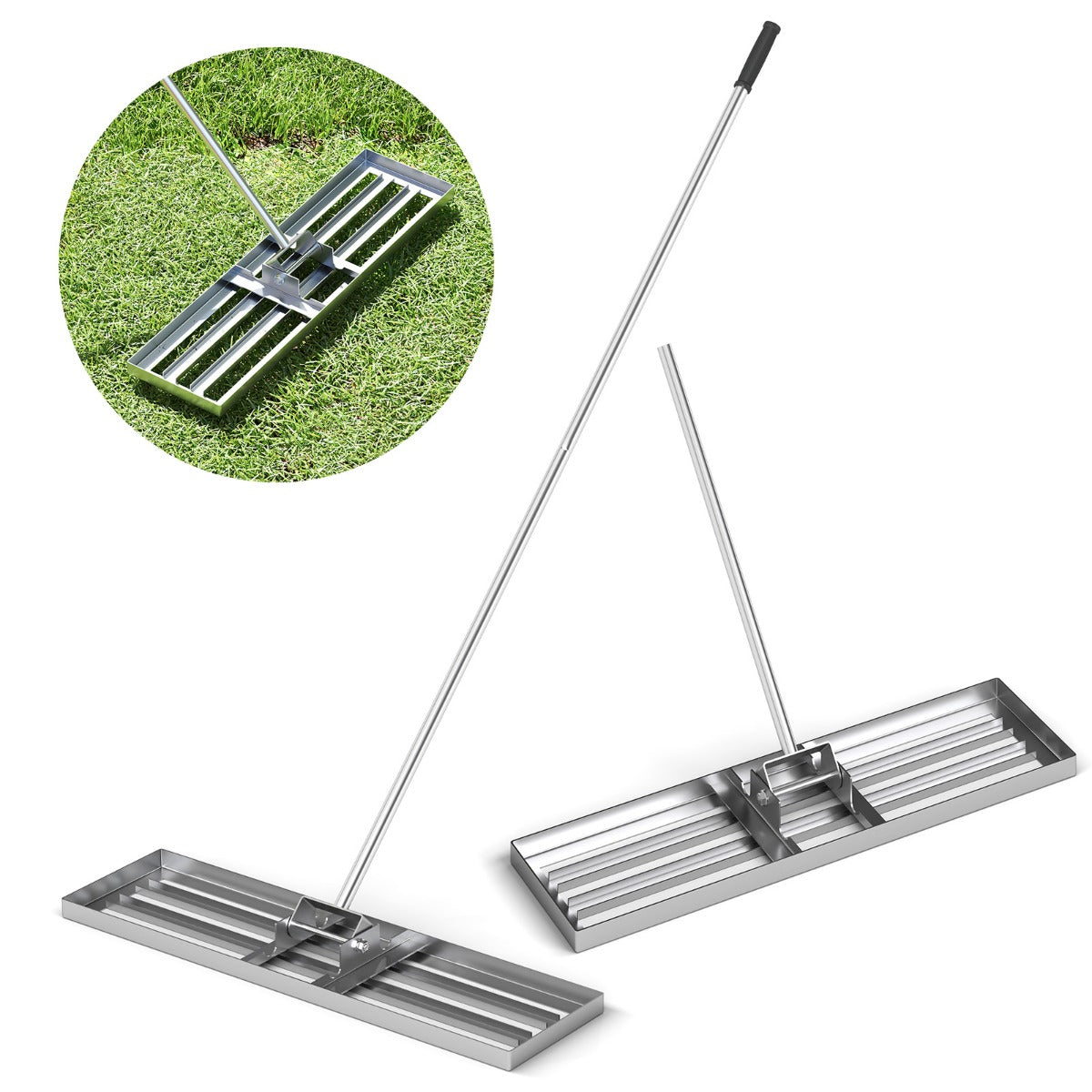 75/91/106 x 25cm Lawn Leveling Rak with Ergonomic Handle-91 x 25 cm-Silver