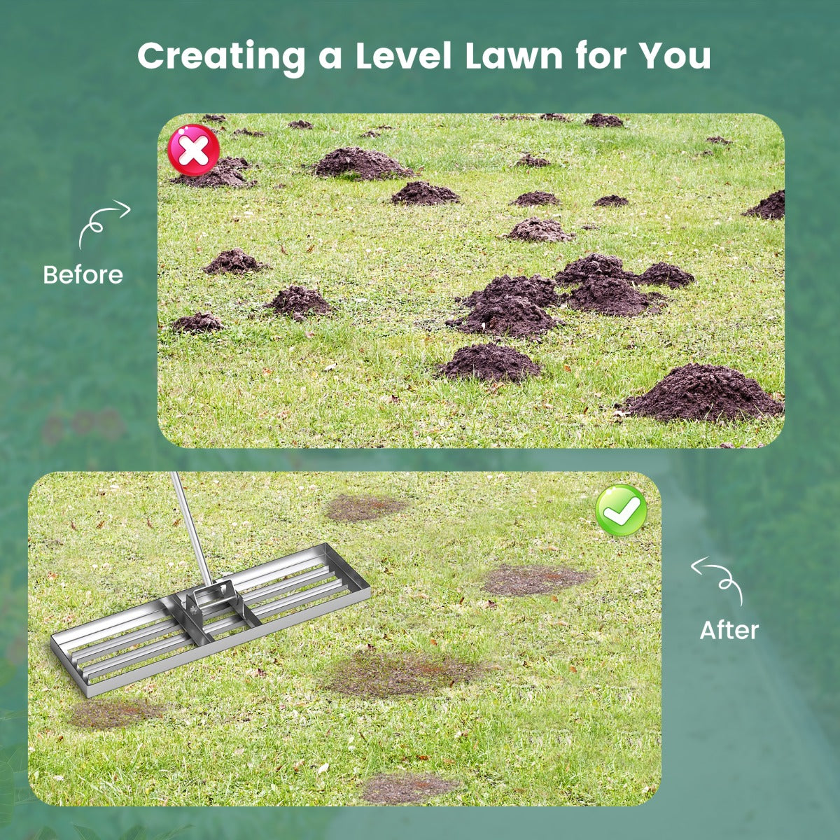 75/91/106 x 25cm Lawn Leveling Rak with Ergonomic Handle-91 x 25 cm-Silver