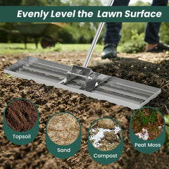 75/91/106 x 25cm Lawn Leveling Rak with Ergonomic Handle-91 x 25 cm-Silver