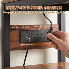 PawHut Fish Tank Stand with Power Outlets Aquarium Stand with Cabinet 20-29 Gallon Tanks Tiger Wood Grain