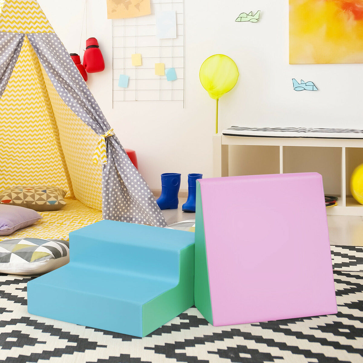 Toddler Climb and Crawl Foam Play Set-Pink & Green
