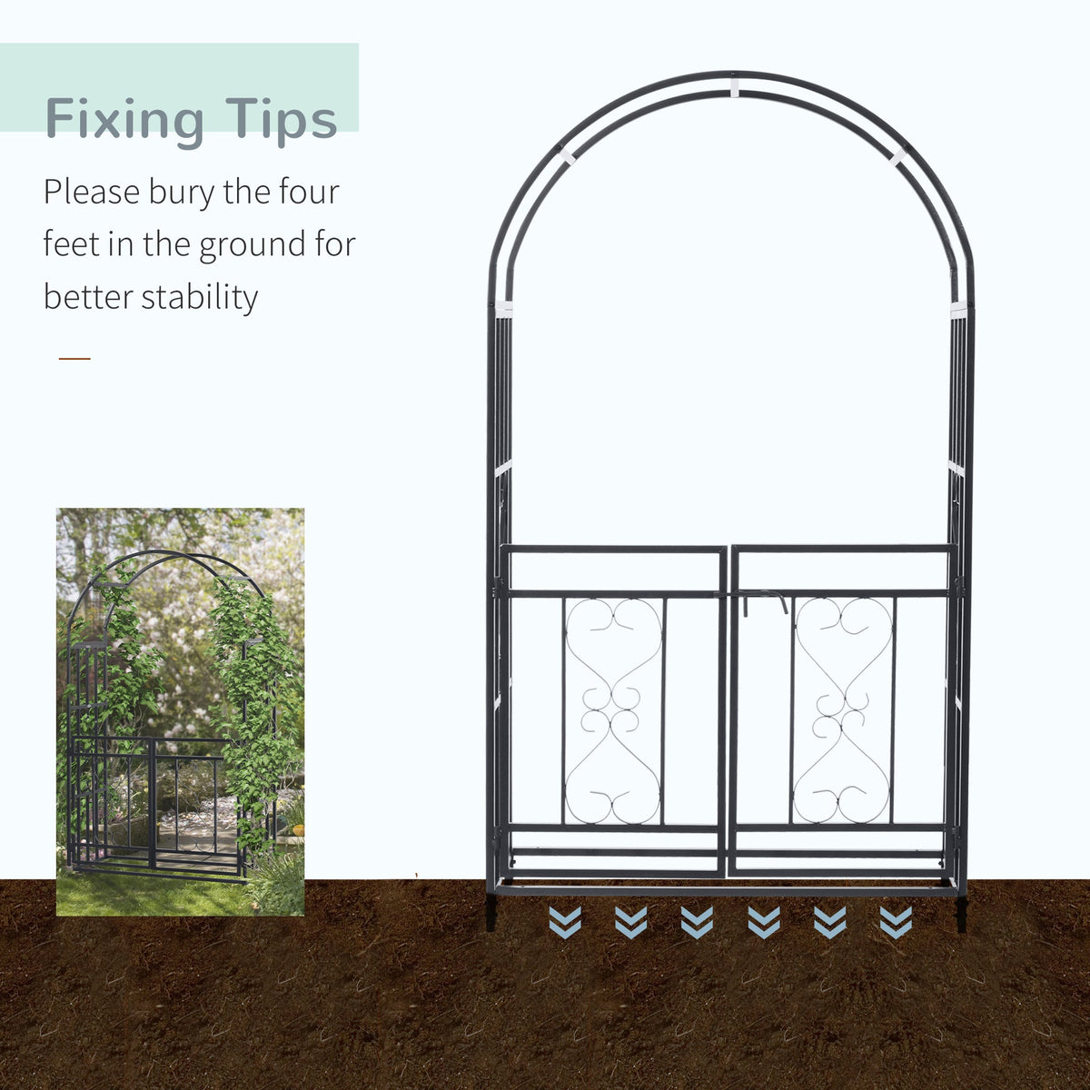 Outsunny Outdoor Garden Arch with Double Gates in Dark Grey