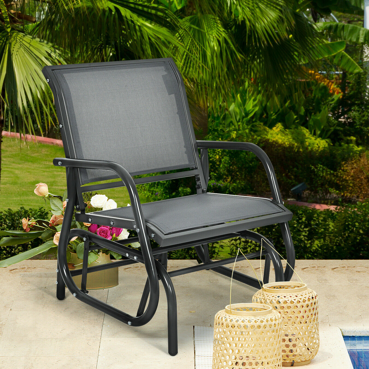 Outdoor Single Swing Glider Rocking Chair for Backyard-Grey