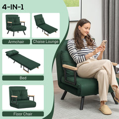 HOMCOM 4-in-1 Velvet-Feel Single Chair Bed, with Pillow - Green