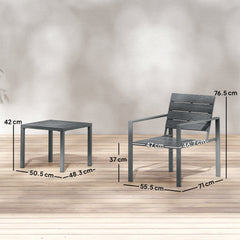 Outsunny 3 Pieces Garden Bistro Set for 2, Outdoor Bistro Table and Chairs with Metal Frame, Plastic Patio Furniture Set
