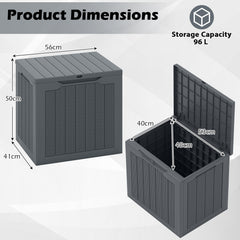 96L Outdoor Storage Box with Lockable Lid and Wicker-Woven Texture-Grey
