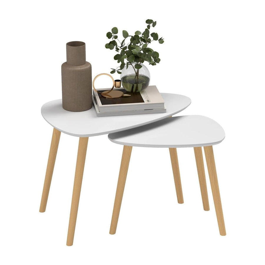 HOMCOM Nesting Coffee Table, Set of 2 Side Tables, Stacking End Tables with Solid Wood Legs, for Living Room Bedroom, Light