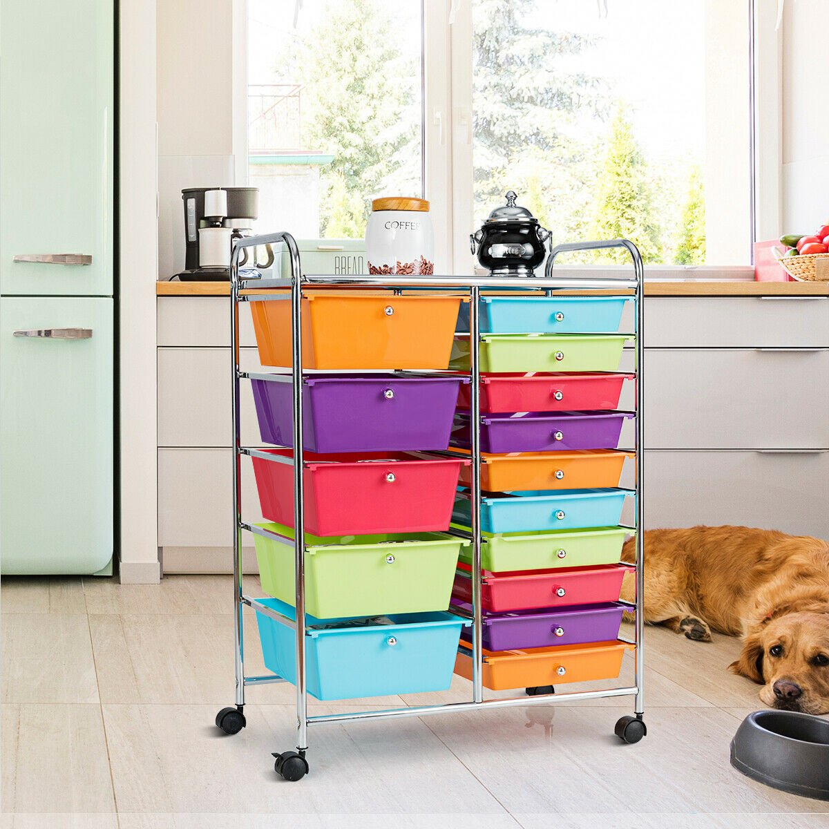 15 Drawer Rolling Storage Cart with 4 Wheels for Beauty Salon-Multicolor