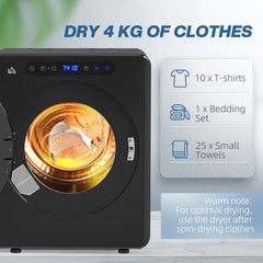 HOMCOM 4kg Compact 40-60℃ Tumble Dryer - Black