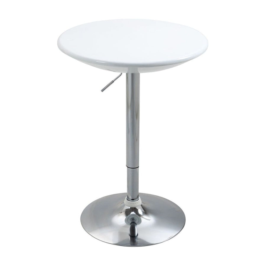HOMCOM Modern Round Bar Table Adjustable Height Home Pub Bistro Desk Swivel Painted Top with Silver Steel Leg and Base, White