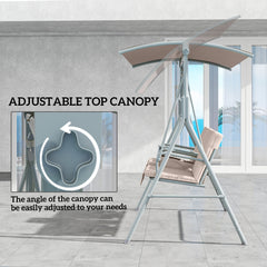 Outsunny 2 Seater Garden Swing Chair Patio Rocking Bench w/ Tilting Canopy, Double Padded Seats, Storage Bag and Tray, Beige